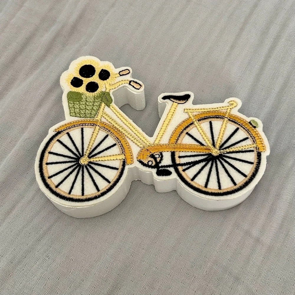 (Bundle 3 for $15) Yellow Bicycle Embroidered Patch Shelf Decor